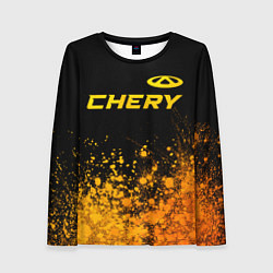 Лонгслив женский Chery - gold gradient: символ сверху, цвет: 3D-принт