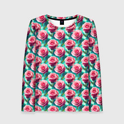 Лонгслив женский Узор из розовых роз, цвет: 3D-принт