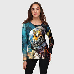 Лонгслив женский Тигр космонавт на далекой планете, цвет: 3D-принт — фото 2