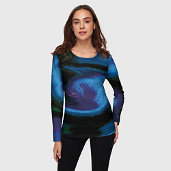 Лонгслив женский Голубой и фиолетовый абстракт, цвет: 3D-принт — фото 2