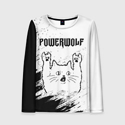 Лонгслив женский Powerwolf рок кот на светлом фоне, цвет: 3D-принт