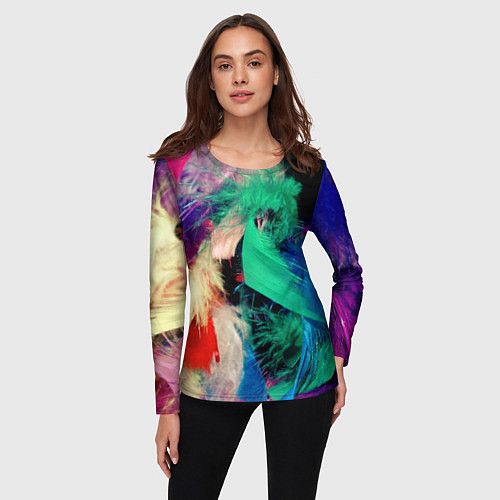 Женский лонгслив Неоновые перья павлина / 3D-принт – фото 3