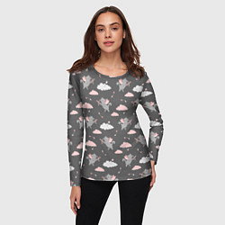 Лонгслив женский Коты купидоны паттерн, цвет: 3D-принт — фото 2