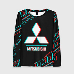 Лонгслив женский Значок Mitsubishi в стиле glitch на темном фоне, цвет: 3D-принт
