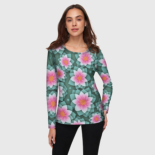 Женский лонгслив Цветы с оптическим эффектом / 3D-принт – фото 3