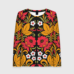 Лонгслив женский Хохлома узор, цвет: 3D-принт