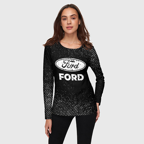Женский лонгслив Ford с потертостями на темном фоне / 3D-принт – фото 3