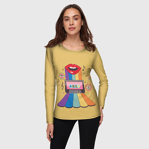 Женский лонгслив Аудиокассета ретро иллюстрация / 3D-принт – фото 3