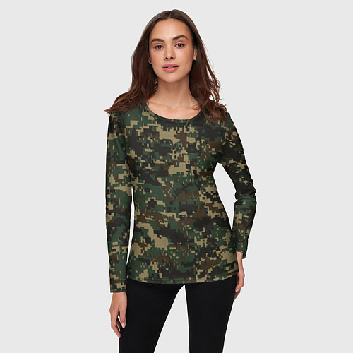 Женский лонгслив Зелено - коричневый камуфляж / 3D-принт – фото 3