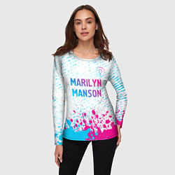 Лонгслив женский Marilyn Manson neon gradient style: символ сверху, цвет: 3D-принт — фото 2