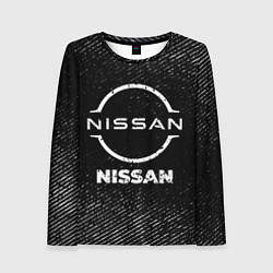Лонгслив женский Nissan с потертостями на темном фоне, цвет: 3D-принт