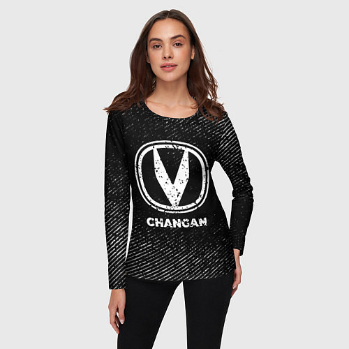 Женский лонгслив Changan с потертостями на темном фоне / 3D-принт – фото 3