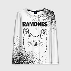 Лонгслив женский Ramones рок кот на светлом фоне, цвет: 3D-принт