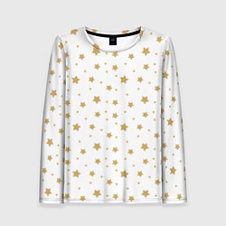 Лонгслив женский Бежевые звездочки на белом фоне, цвет: 3D-принт