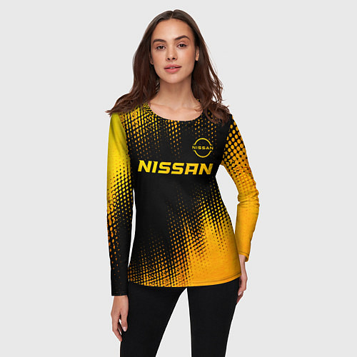Женский лонгслив Nissan - gold gradient: символ сверху / 3D-принт – фото 3
