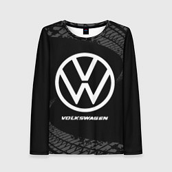 Лонгслив женский Volkswagen speed на темном фоне со следами шин, цвет: 3D-принт