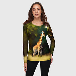Лонгслив женский Жираф на фоне деревьев, цвет: 3D-принт — фото 2