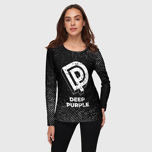 Женский лонгслив Deep Purple с потертостями на темном фоне / 3D-принт – фото 3