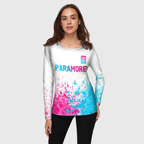 Женский лонгслив Paramore neon gradient style: символ сверху / 3D-принт – фото 3