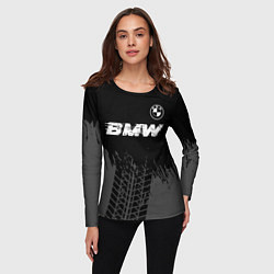 Лонгслив женский BMW speed на темном фоне со следами шин: символ св, цвет: 3D-принт — фото 2