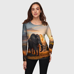 Лонгслив женский Африканский слон в саванне, цвет: 3D-принт — фото 2