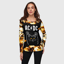 Лонгслив женский AC DC рок кот и огонь, цвет: 3D-принт — фото 2