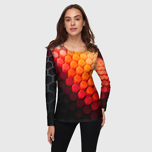 Женский лонгслив Hexagon orange / 3D-принт – фото 3