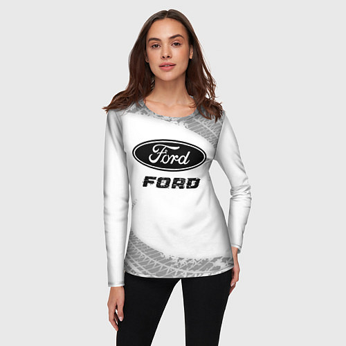 Женский лонгслив Ford speed на светлом фоне со следами шин / 3D-принт – фото 3
