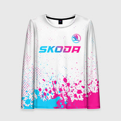 Женский лонгслив Skoda neon gradient style: символ сверху