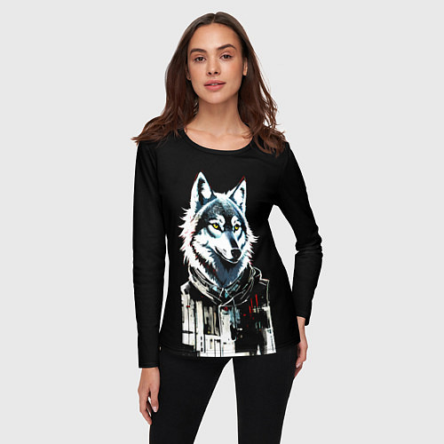 Женский лонгслив Волк - графика / 3D-принт – фото 3