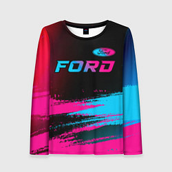 Лонгслив женский Ford - neon gradient: символ сверху, цвет: 3D-принт
