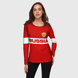 Лонгслив женский Russia - красно-белый, цвет: 3D-принт — фото 2