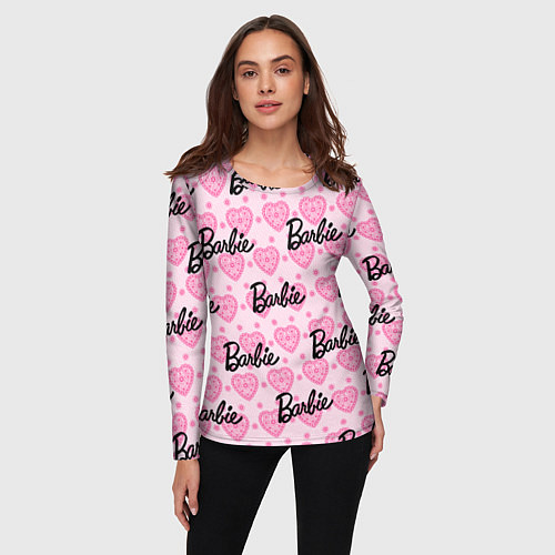 Женский лонгслив Логотип Барби и розовое кружево / 3D-принт – фото 3