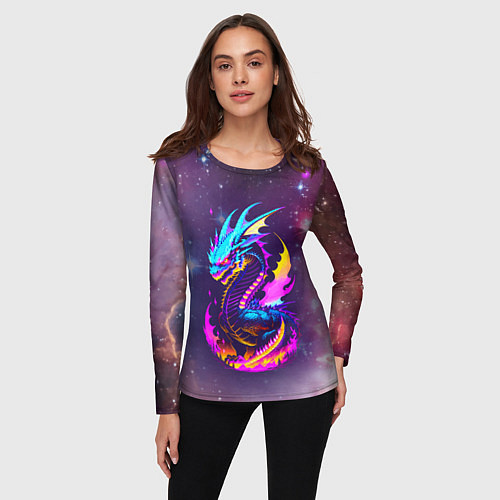 Женский лонгслив Space dragon - neon glow - neural network / 3D-принт – фото 3