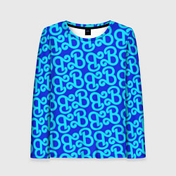 Лонгслив женский Логотип Барби - синий паттерн, цвет: 3D-принт