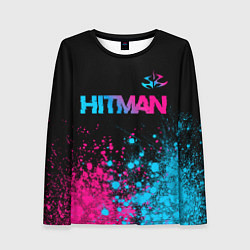 Лонгслив женский Hitman - neon gradient: символ сверху, цвет: 3D-принт
