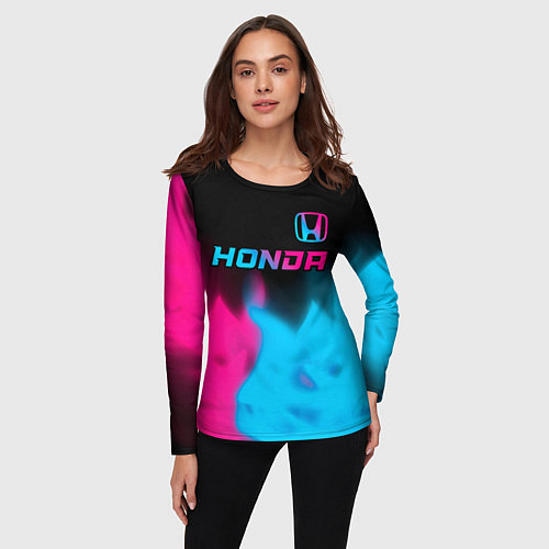 Женский лонгслив Honda - neon gradient: символ сверху / 3D-принт – фото 3