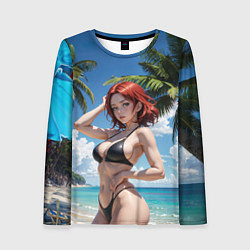 Лонгслив женский Девушка с рыжими волосами на пляже, цвет: 3D-принт