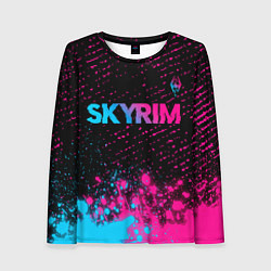 Лонгслив женский Skyrim - neon gradient: символ сверху, цвет: 3D-принт