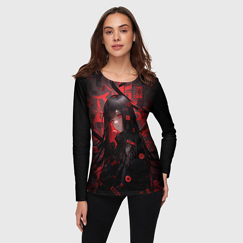 Женский лонгслив Anime girl - black and red / 3D-принт – фото 3