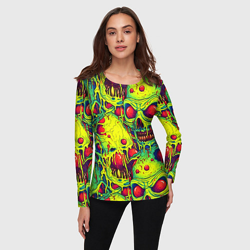 Женский лонгслив Зеленые психоделические черепа / 3D-принт – фото 3
