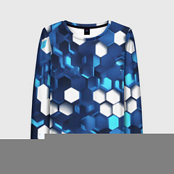 Лонгслив женский Cyber hexagon Blue, цвет: 3D-принт