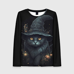 Лонгслив женский Черный кот в шляпе, цвет: 3D-принт