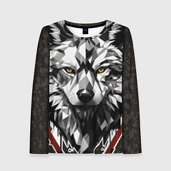 Лонгслив женский Черный волк - полигональная голова зверя, цвет: 3D-принт