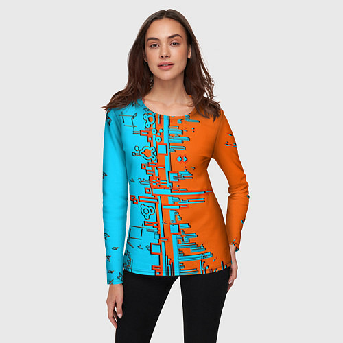 Женский лонгслив Кибер-глитч морозный апельсин / 3D-принт – фото 3