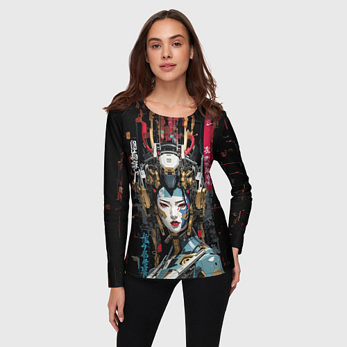 Женский лонгслив Японская девушка-андроид / 3D-принт – фото 3