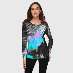 Лонгслив женский Акварельные чёрные голубые розовые разводы, цвет: 3D-принт — фото 2