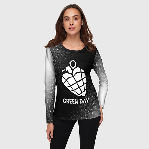 Женский лонгслив Green Day glitch на темном фоне / 3D-принт – фото 3