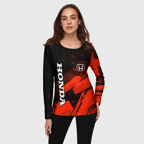 Женский лонгслив Honda - красная абстракция / 3D-принт – фото 3