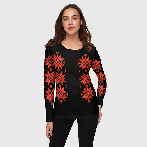 Женский лонгслив Удмуртский - вертикаль black 2 / 3D-принт – фото 3